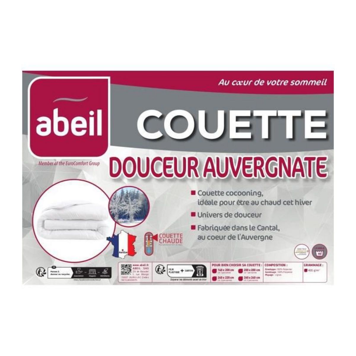 ABEIL Couette Douceur Auvergnate - 220 x 240 cm - Chaude - 2 personnes - ABEIL
