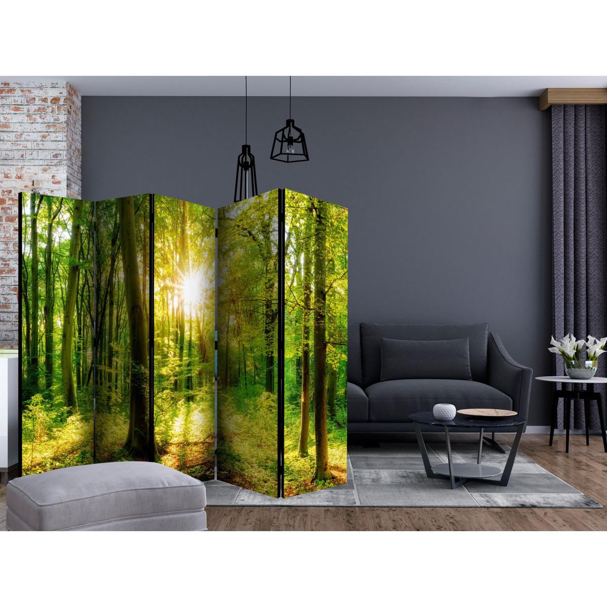 Voir la diapositive 2 : Paris Prix Paravent 5 volets  forest rays  172x225cm
