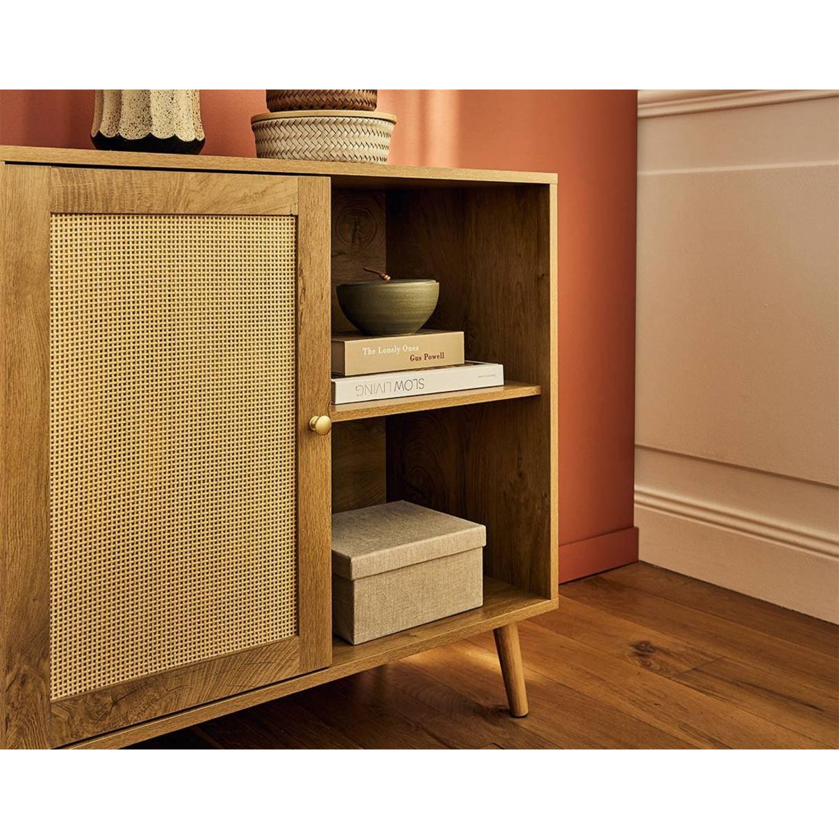 BEST MOBILIER Goto - buffet haut - effet bois et cannage - 80 cm