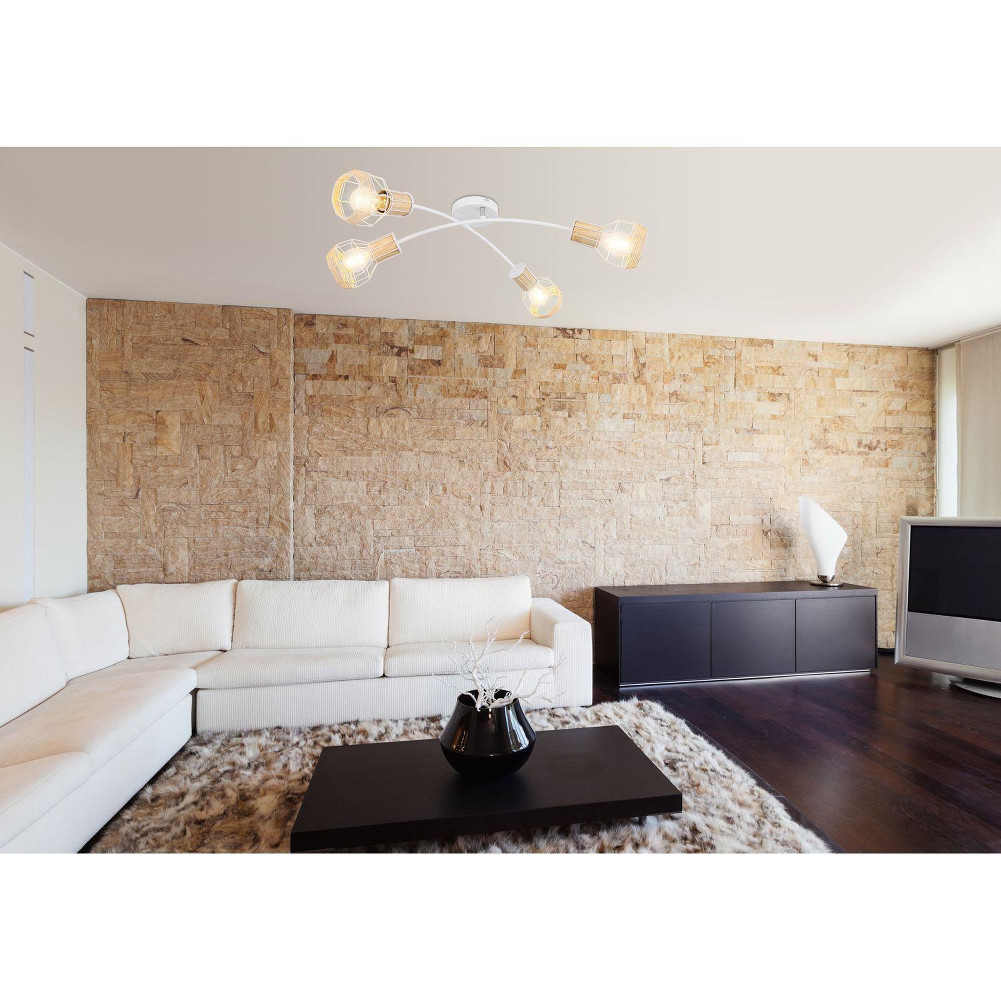 Voir la diapositive 4 : GLOBO Plafonnier design scandinave bana - 4 ampoules - blanc