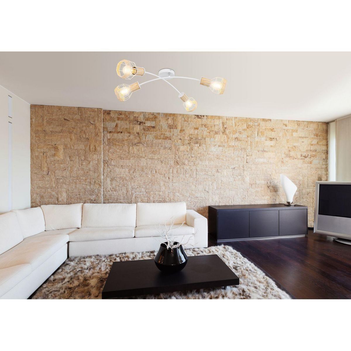 GLOBO Plafonnier design scandinave Bana - 4 Ampoules - Blanc