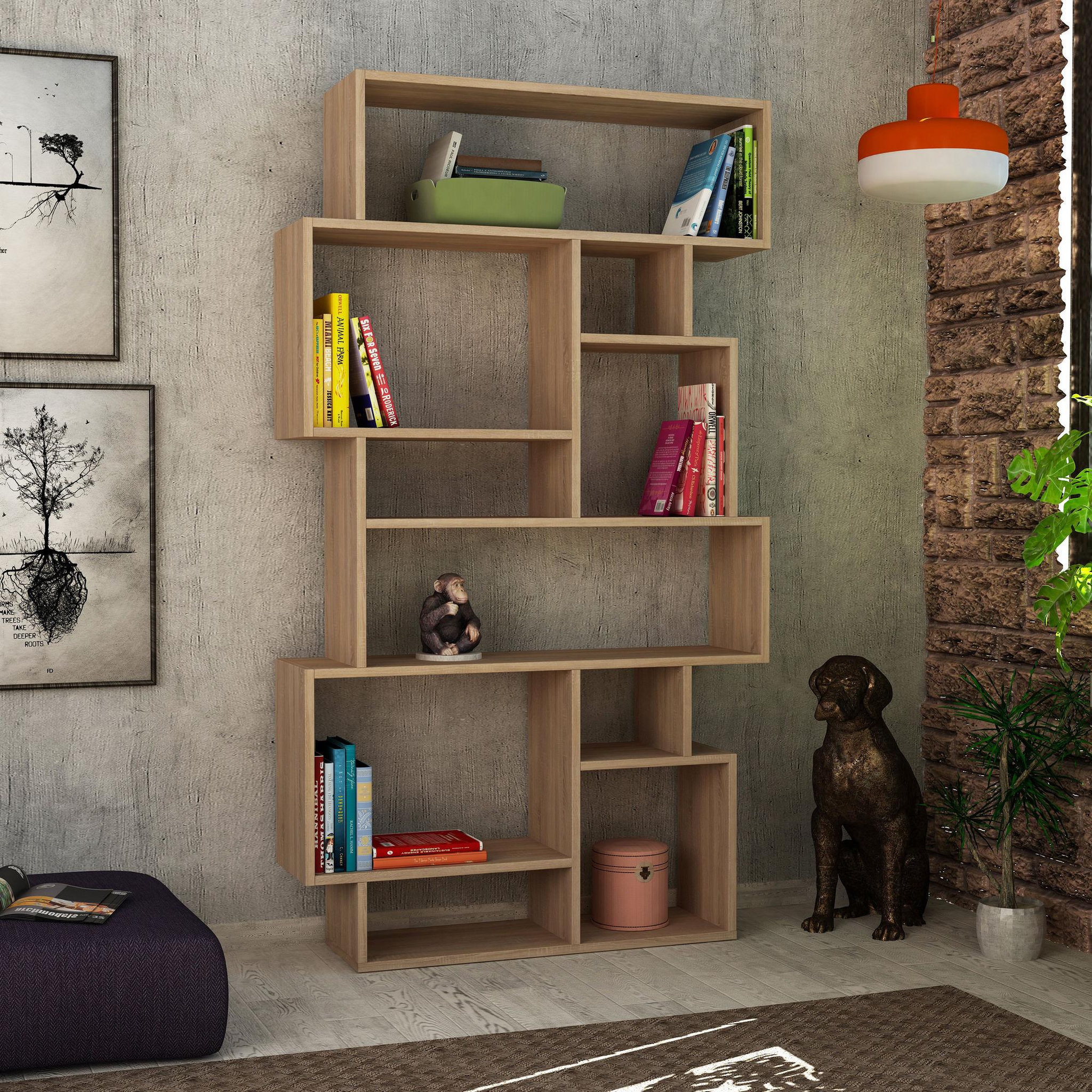Voir la diapositive 2 : Habitat et Jardin Bibliothèque en bois  karmato  - 96 x 25 x 168 cm - chêne de sonoma