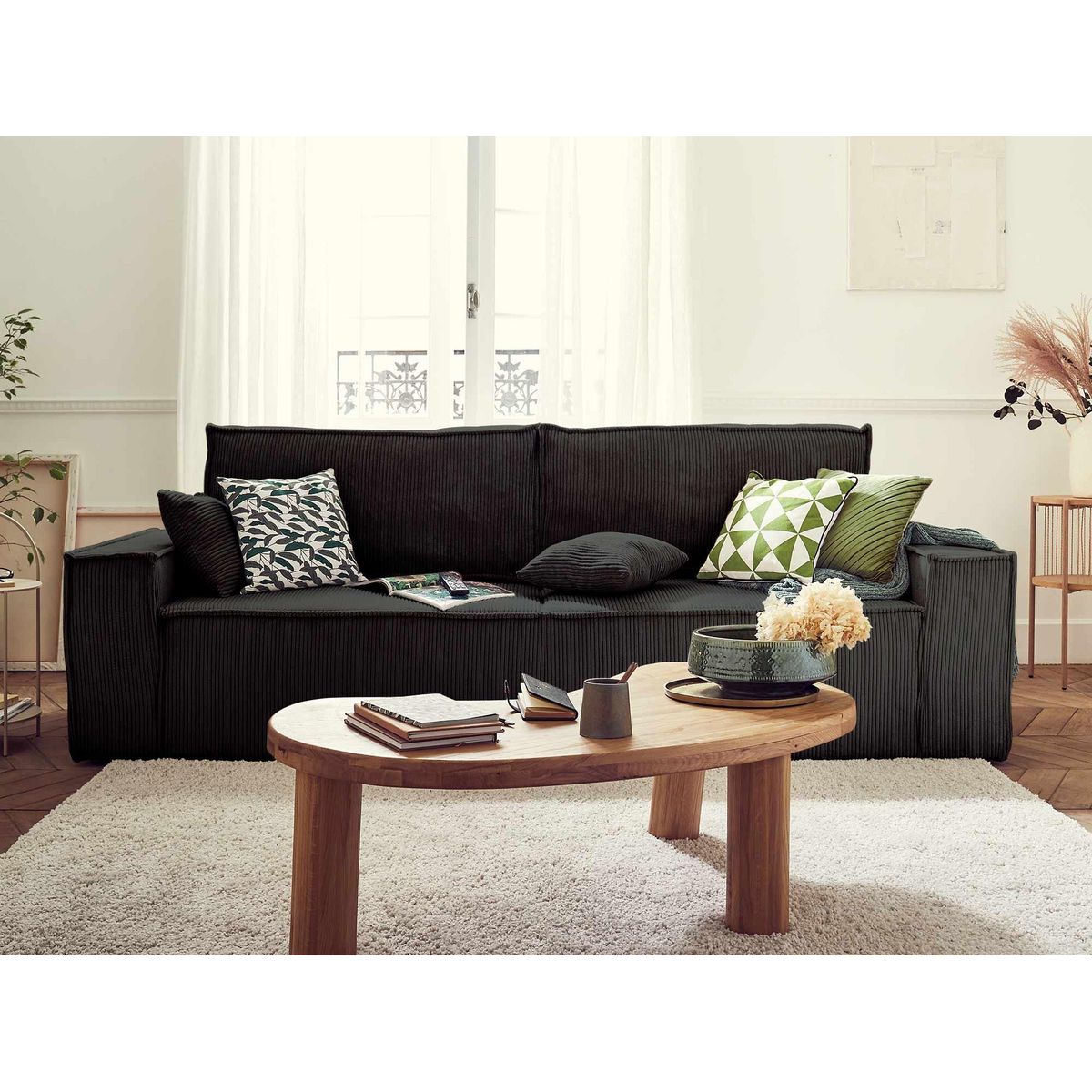 BEST MOBILIER Dellia - canapé 3 places convertible - avec coffre - en velours côtelé - style contemporain