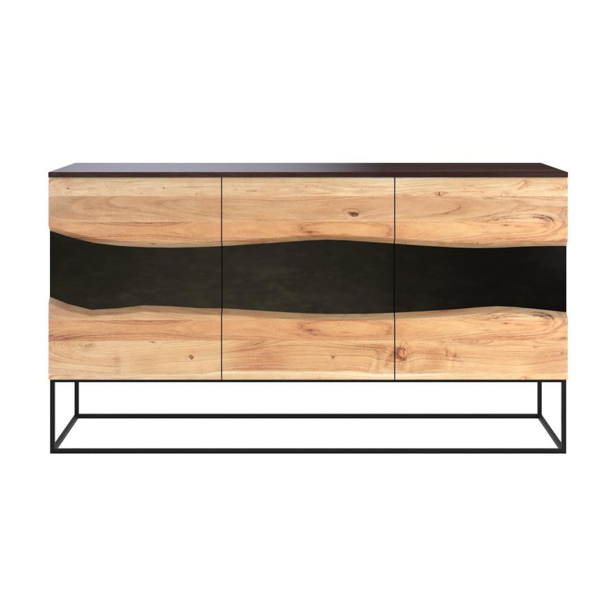 Rendez vous déco Buffet 3 portes en bois d'acacia et métal noir-Alabama