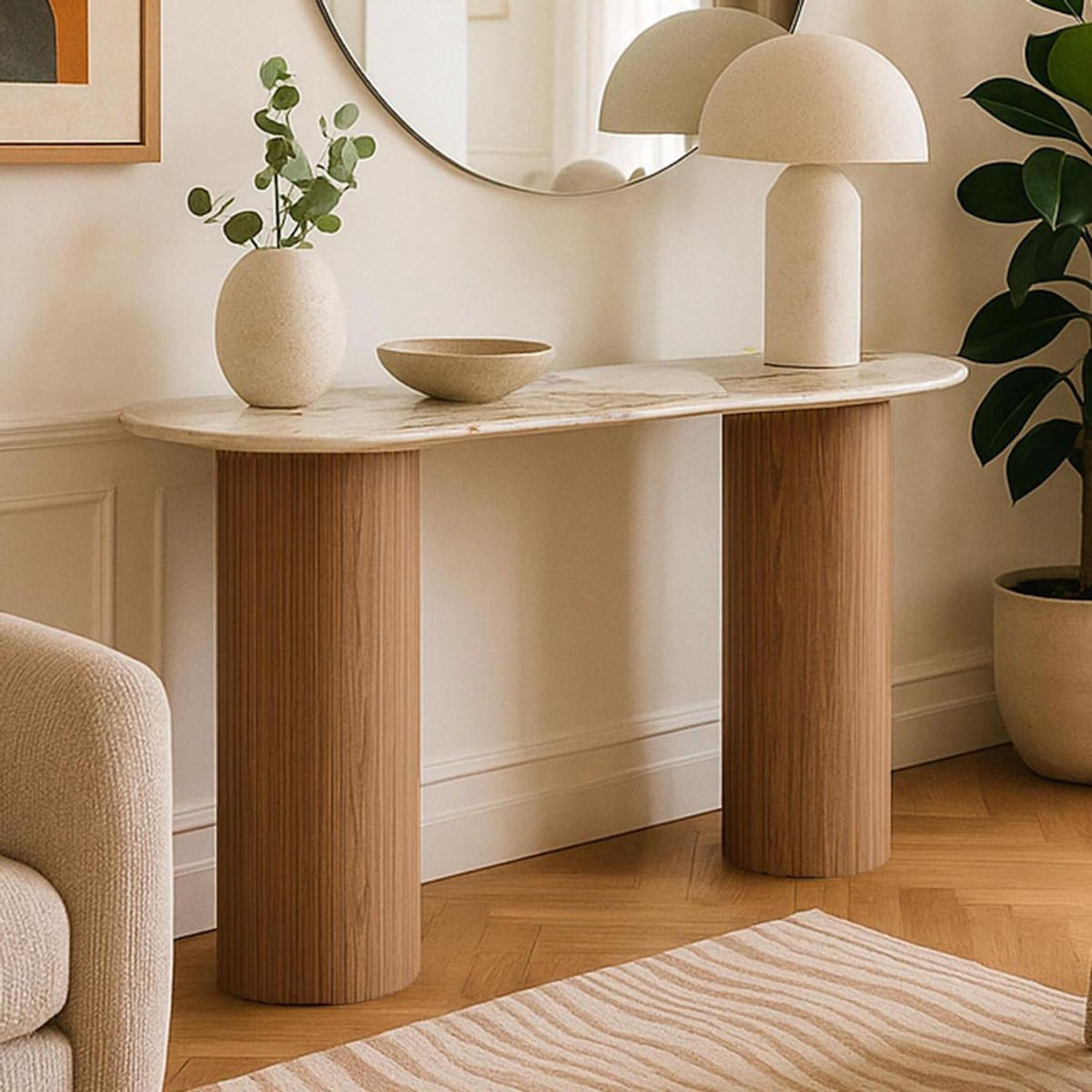 Paris Prix Console Effet Marbre  Agnes  120cm Blanc