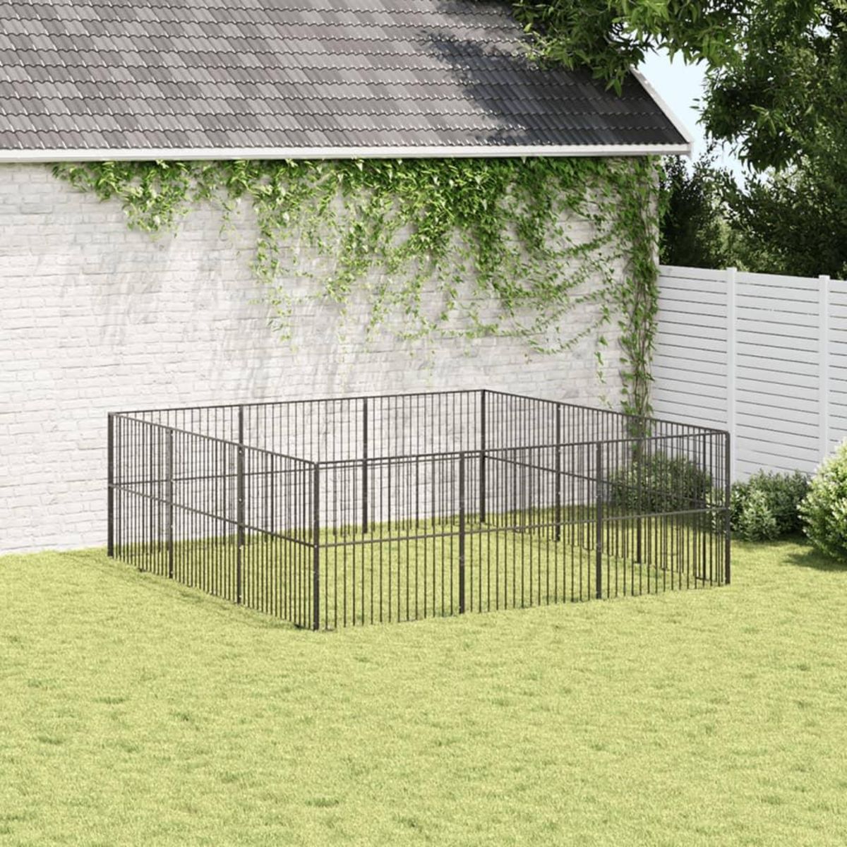 VIDAXL Parc pour chien 12 panneaux noir acier galvanise