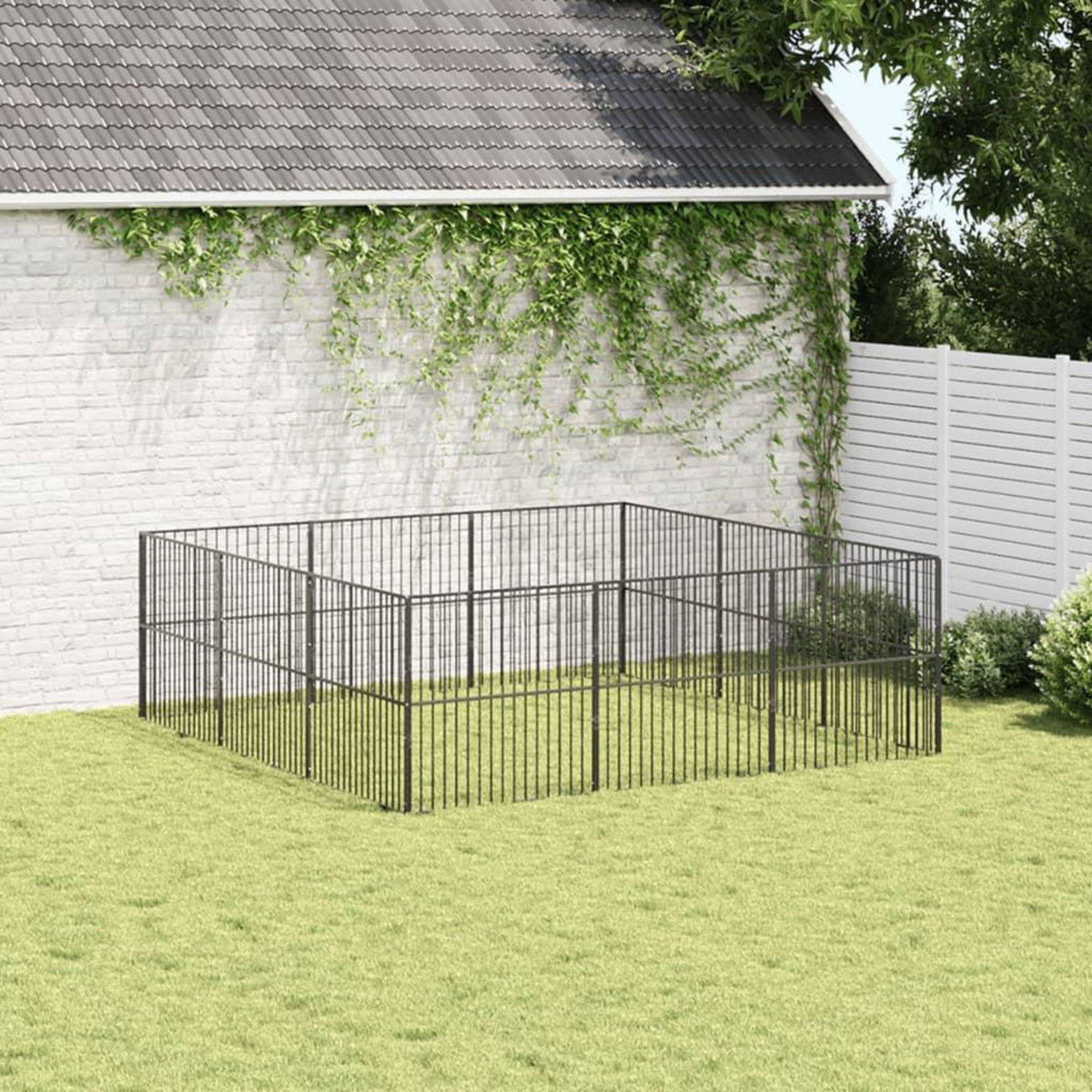 VIDAXL Parc pour chien 12 panneaux noir acier galvanise