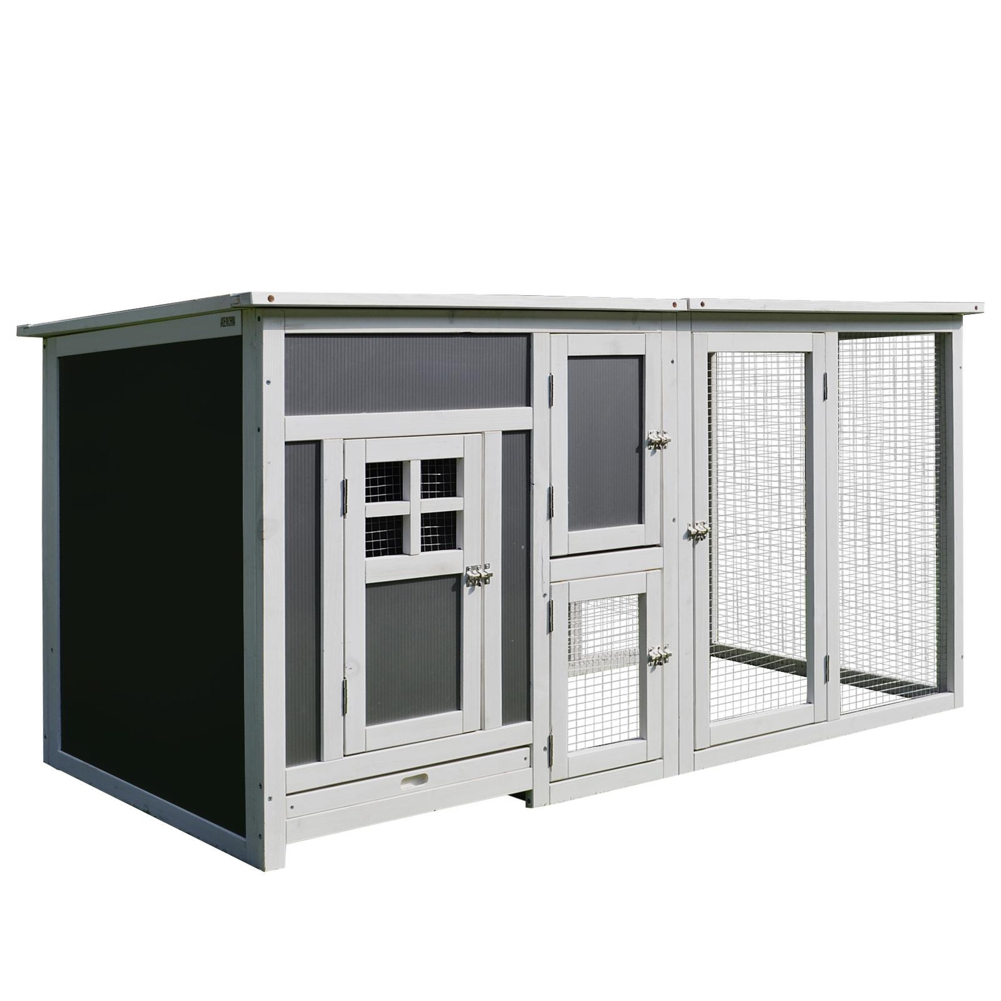 Voir la diapositive 1 : PAWHUT Poulailler multi-équipements niche toit ouvrant perchoir pondoir enclos tiroir à déjection 160L x 75l x 80H cm bois massif pin gris blanc