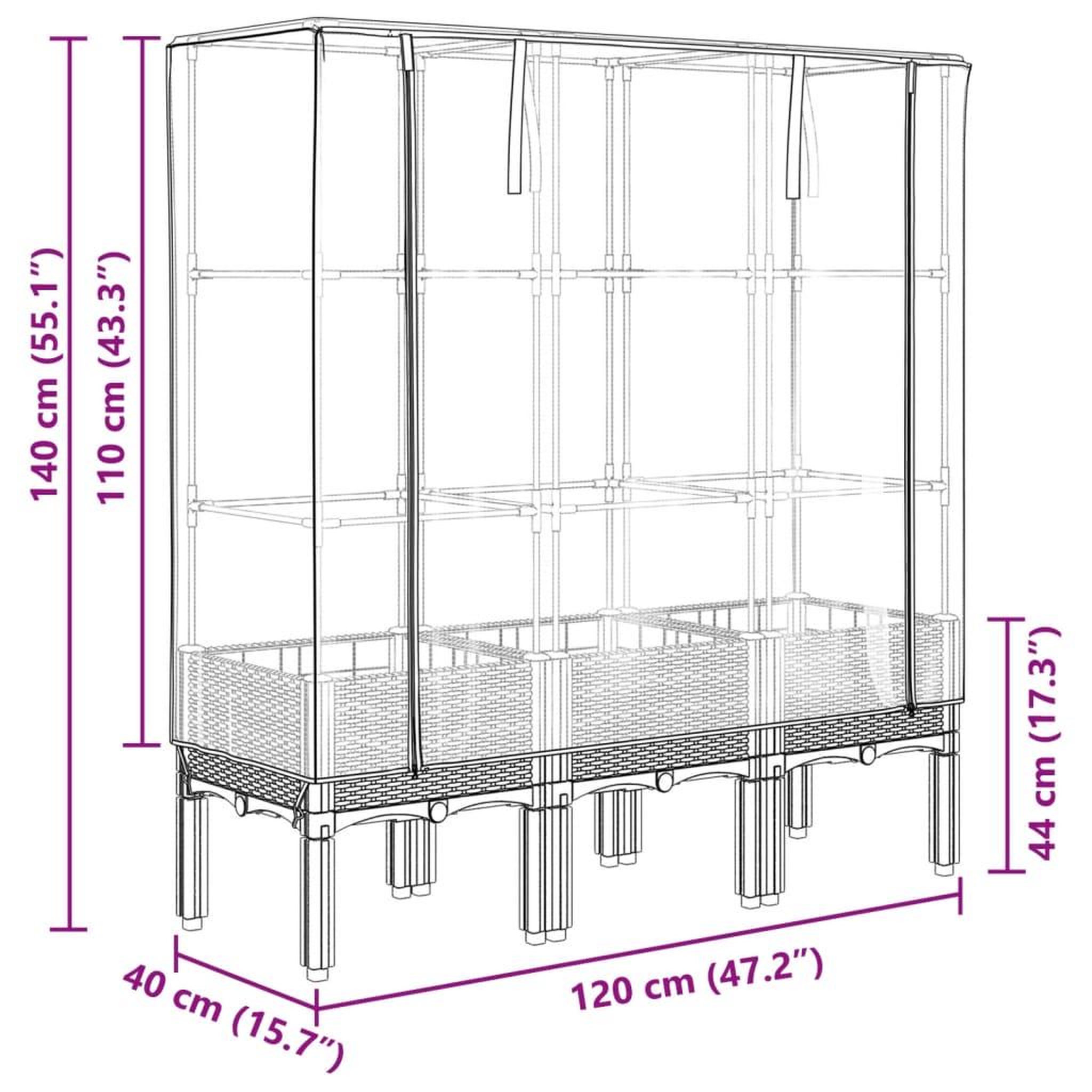 Voir la diapositive 6 : VIDAXL Jardiniere surelevee avec housse aspect rotin 120x40x140 cm