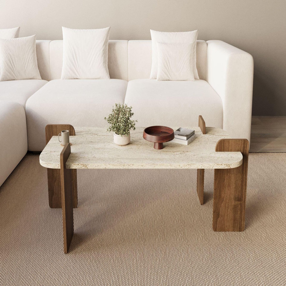 Habitat et Jardin Table basse en bois  Leapiri  - 120 x 60 x 35 cm - Travertin