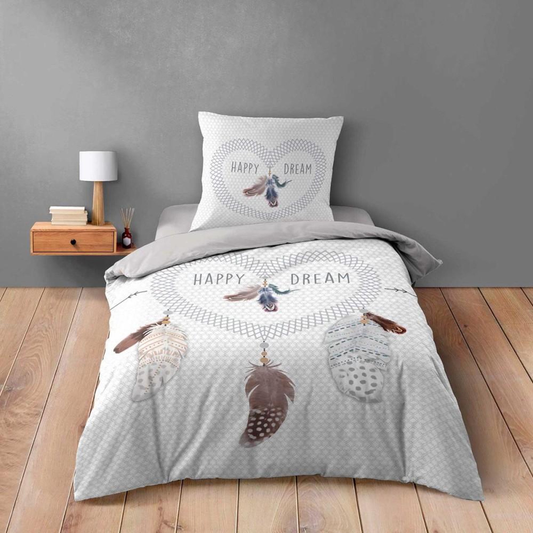 Voir la diapositive 1 : Douceur d'Intérieur Housse de couette 140x200 + 1 taie HAPPY DREAM 100% coton