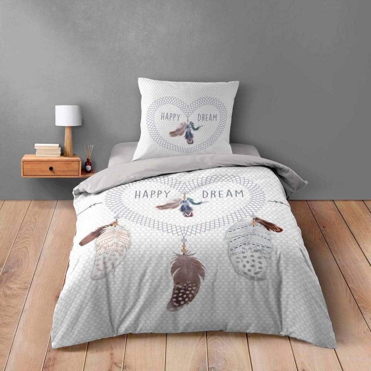 Douceur d'Intérieur Housse de couette 140x200 + 1 taie HAPPY DREAM 100% coton