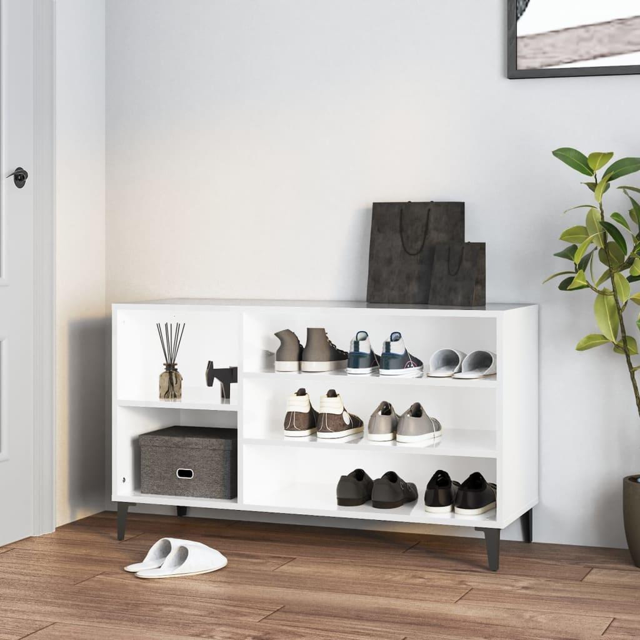 Voir la diapositive 1 : VIDAXL Armoire a chaussure Blanc brillant 102x36x60 cm Bois ingenierie