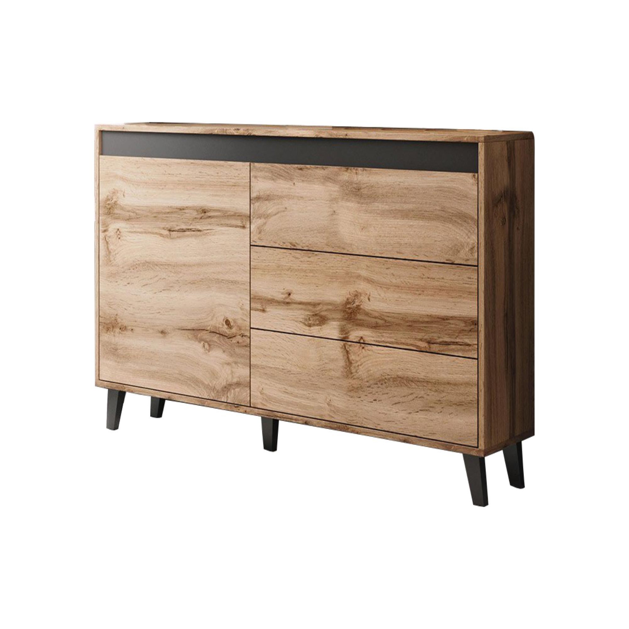 Voir la diapositive 1 : BEST MOBILIER Lord - buffet bas - effet bois et noir - 3 tiroirs et 1 porte - 138 cm