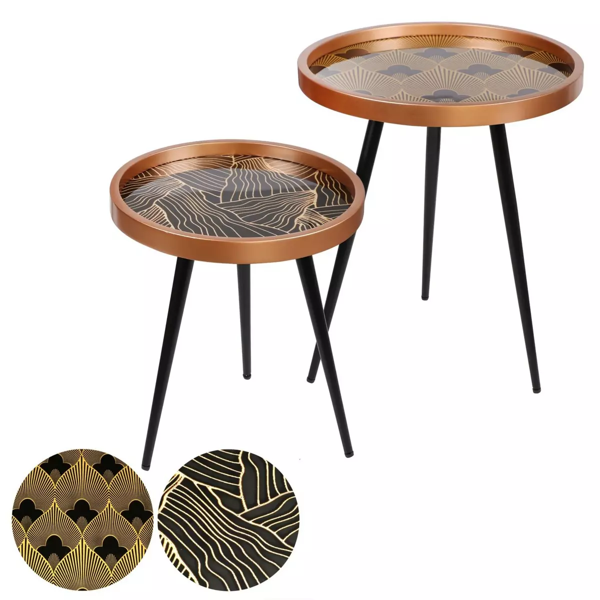 DIVERS 2 Tables d'appoint design Art Décoration - Noir et doré