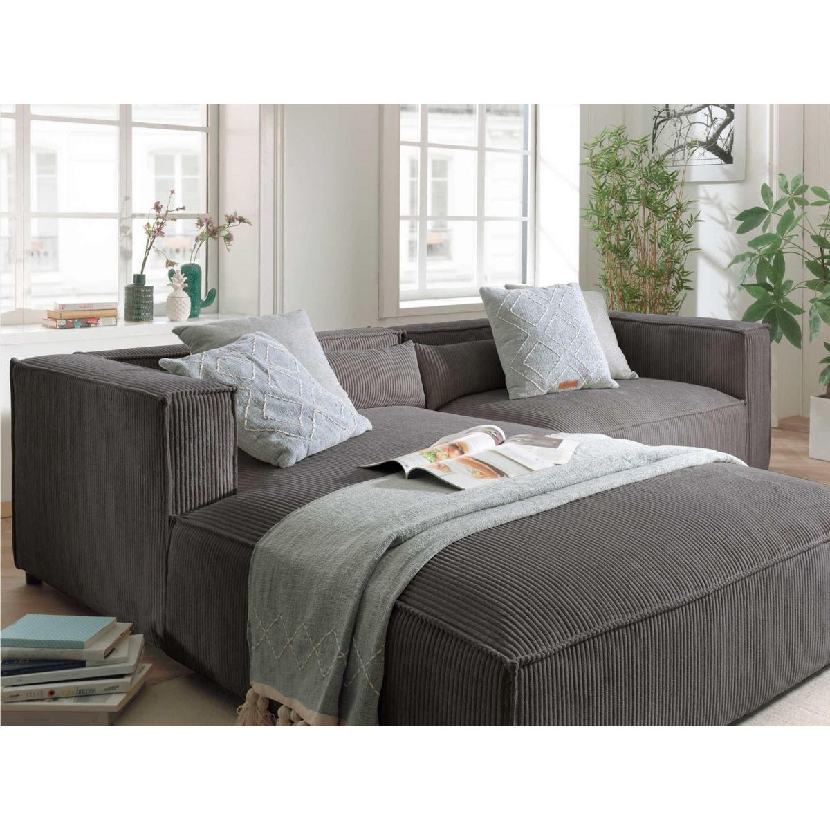 LISA DESIGN Ela - canapé d'angle gauche 4 places - en velours côtelé - style contemporain