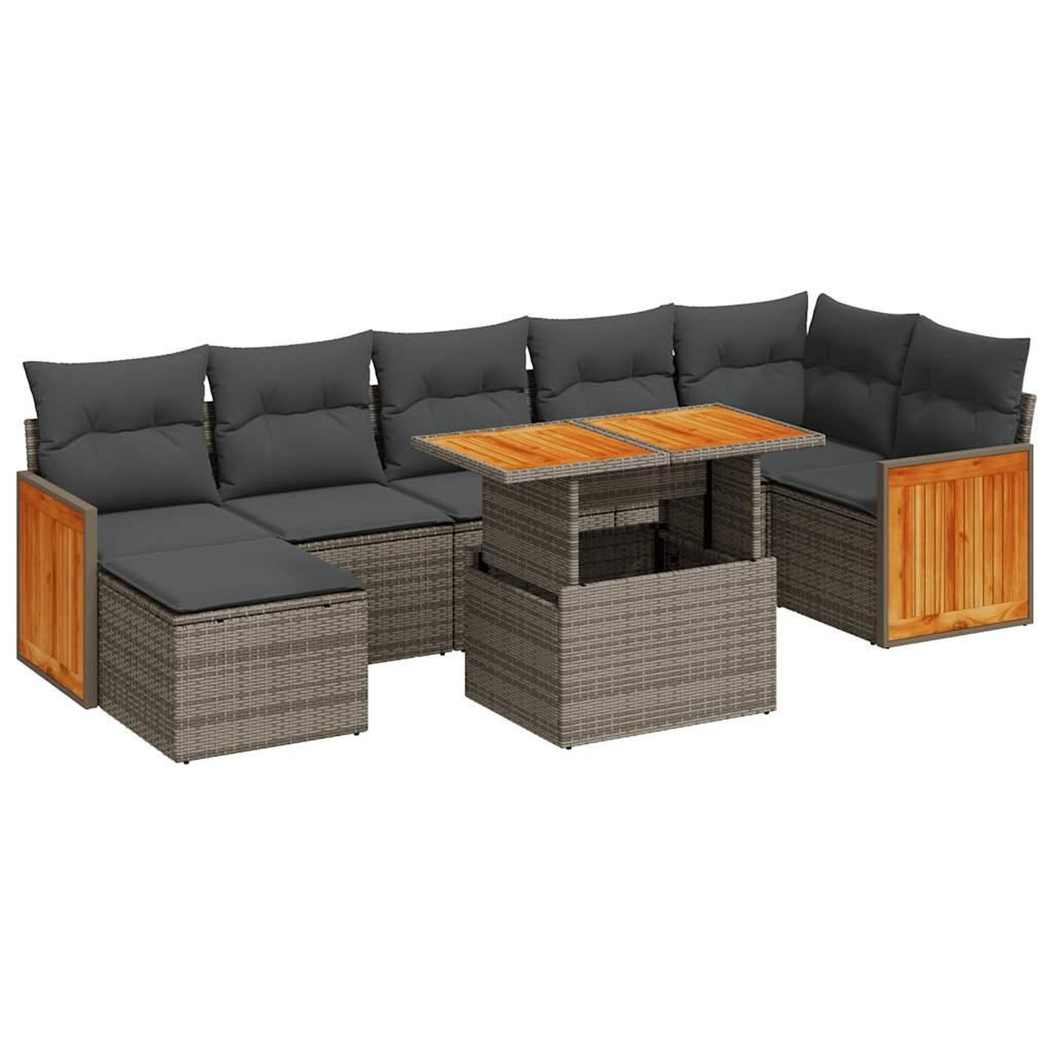 Voir la diapositive 2 : VIDAXL Salon de jardin avec coussins 8 pcs gris resine tressee acacia