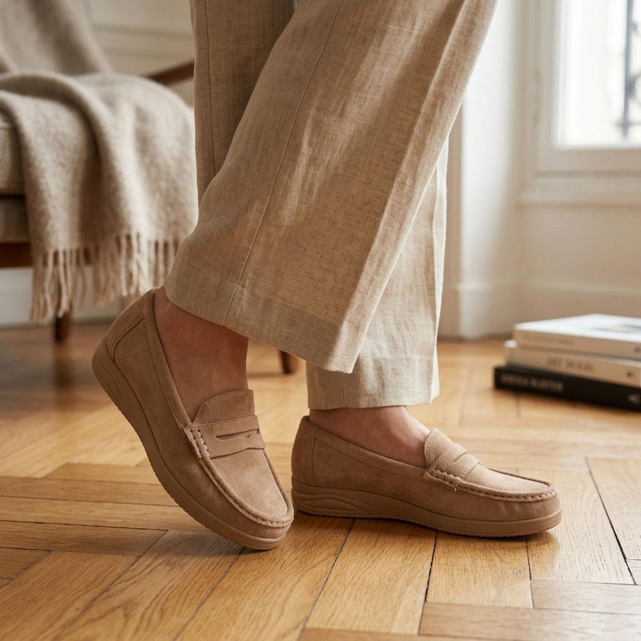 Voir la diapositive 2 : OZABI OZABI Mocassins Femme Penny Loafer Daim Confort