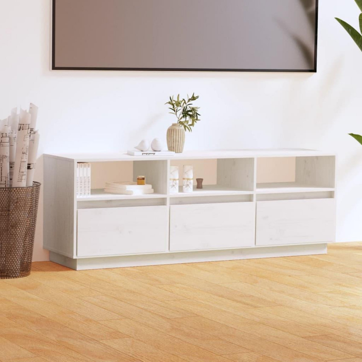 VIDAXL Meuble TV Blanc 140x37x50 cm Bois de pin massif