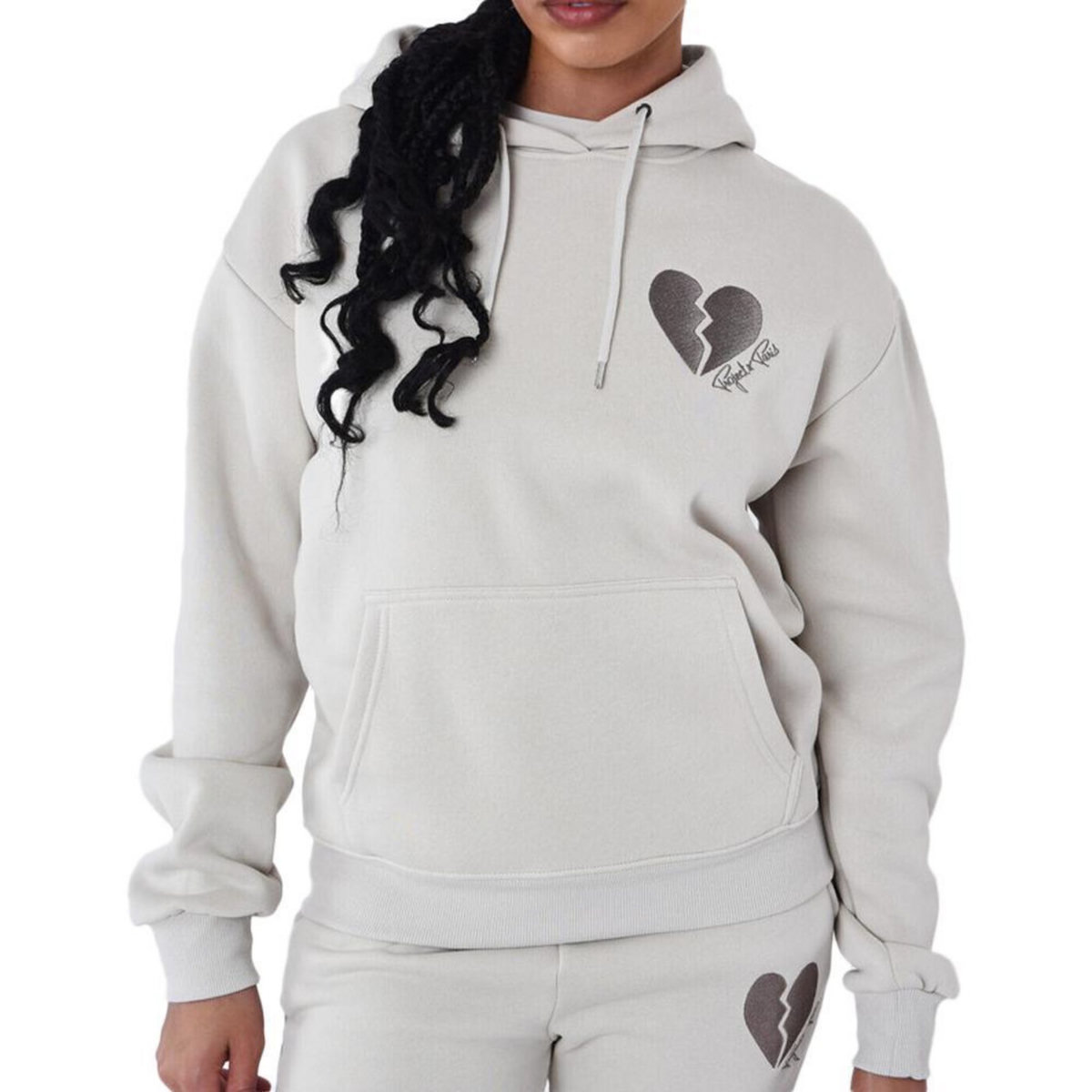 Project X Sweat à Capuche Gris Clair Femme Project X Paris à Cœur Brise