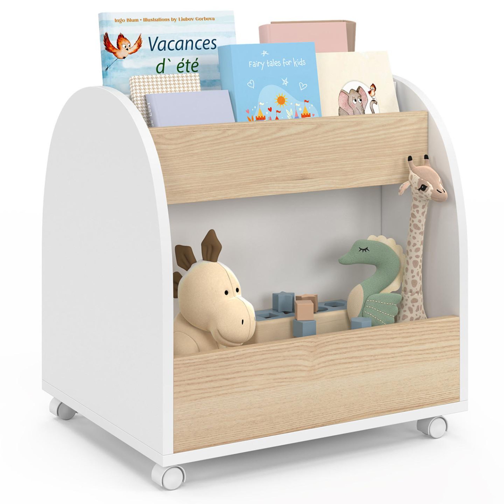 ID MARKET Bibliothèque pour enfant andreas sur roulettes hêtre et blanc