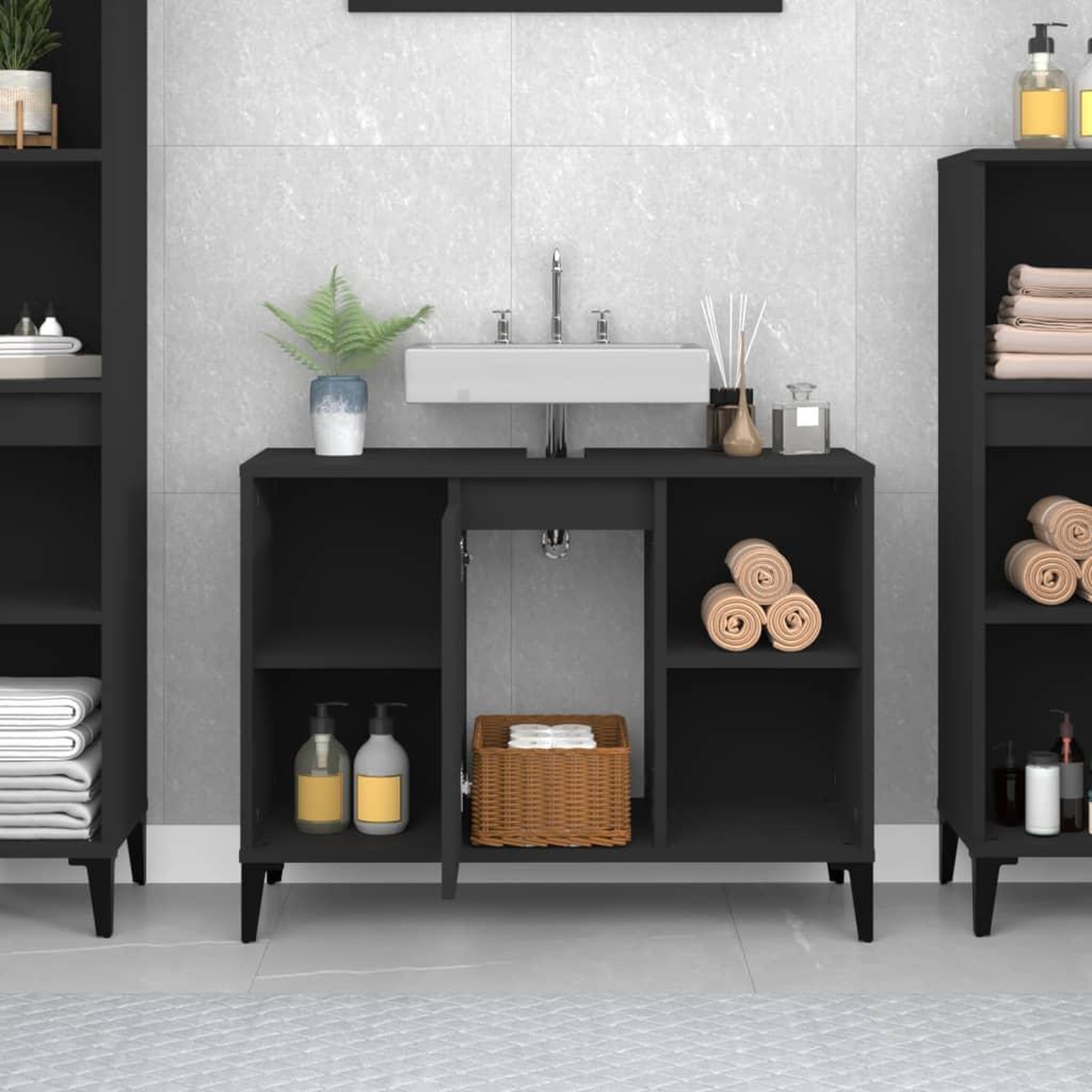 Voir la diapositive 3 : VIDAXL Meuble d'evier noir 80x33x60 cm bois d'ingenierie