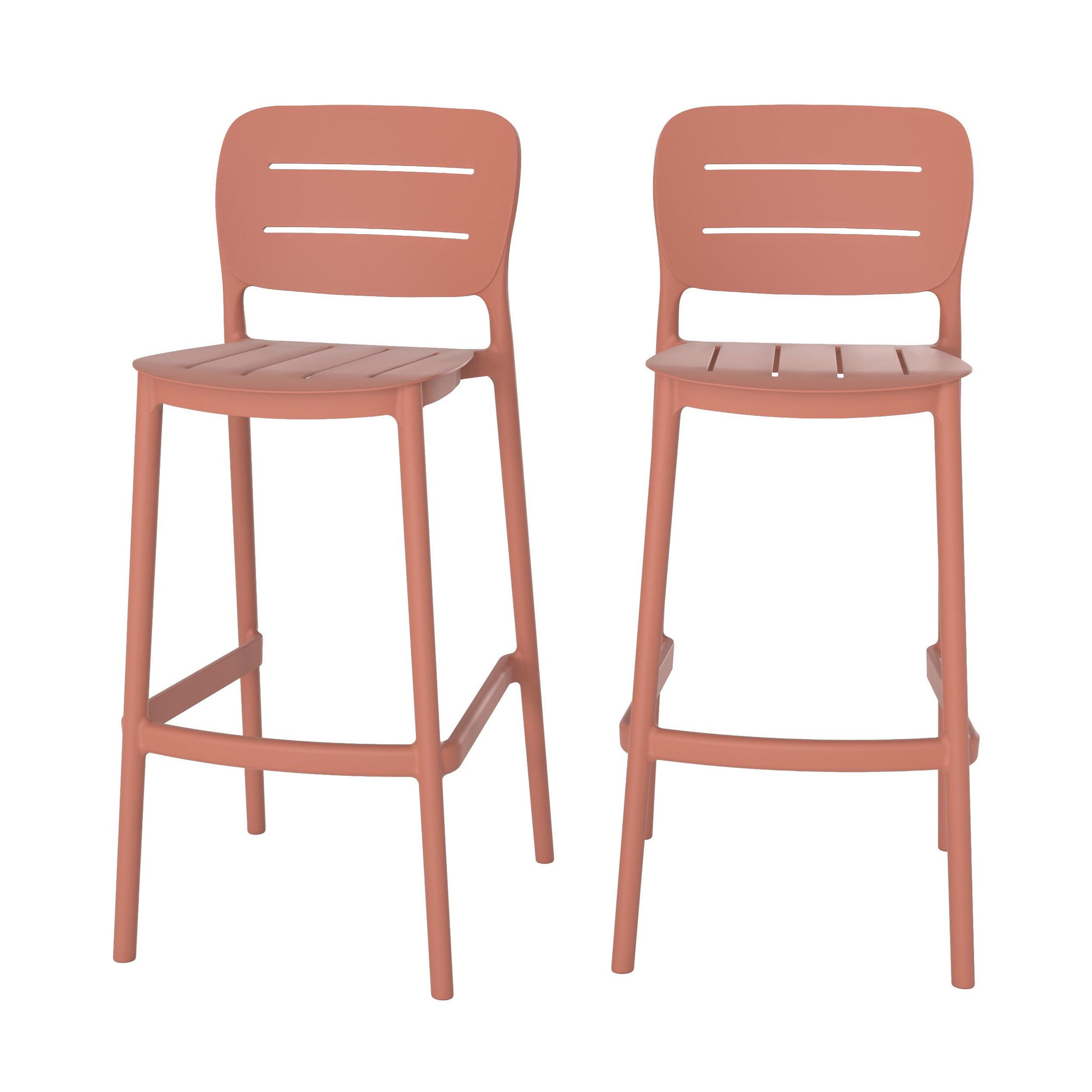 MAISON PAVANE Lot de 2 chaises de bar de jardin 75 cm en plastique vieux rose-lola