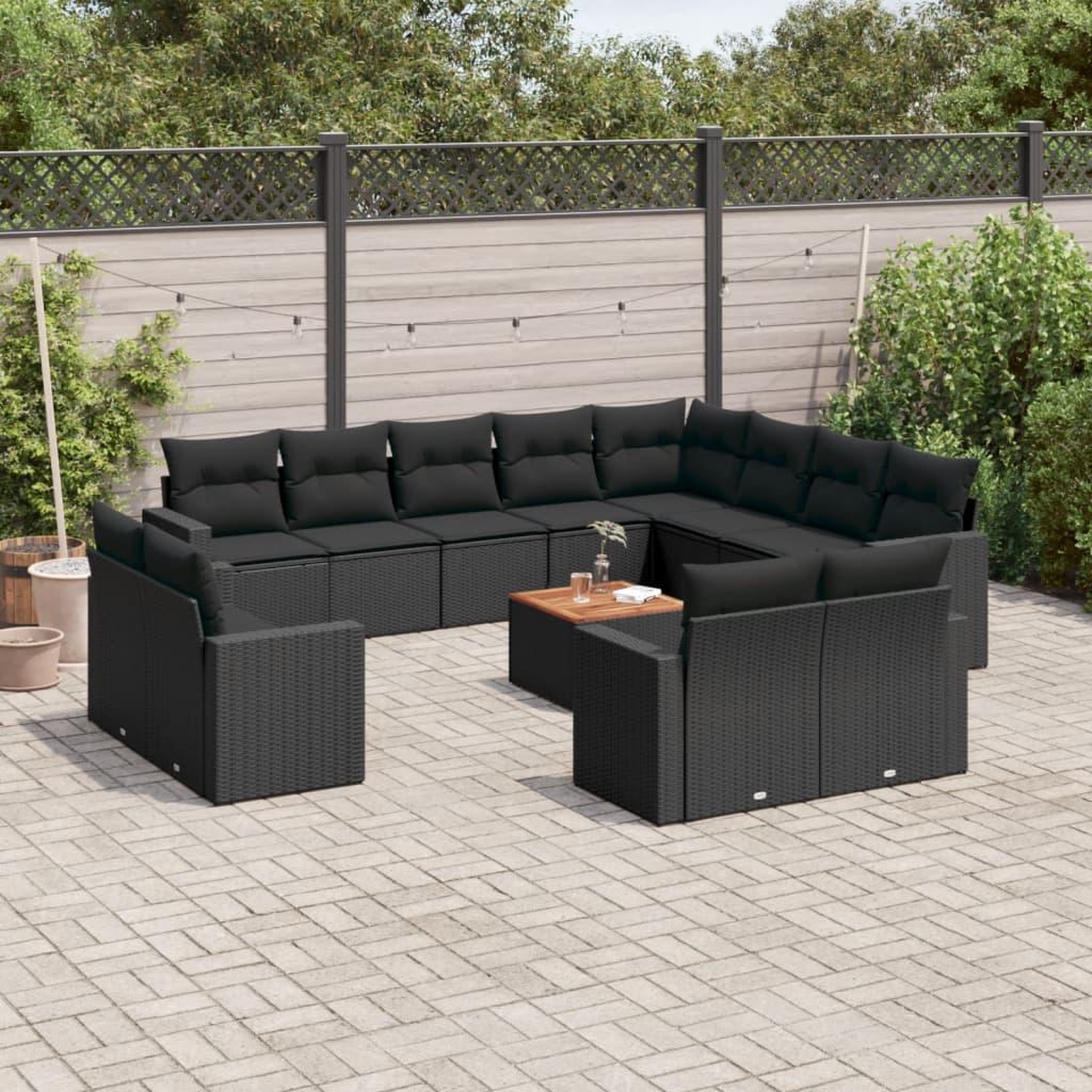 VIDAXL Salon de jardin avec coussins 13 pcs noir resine tressee