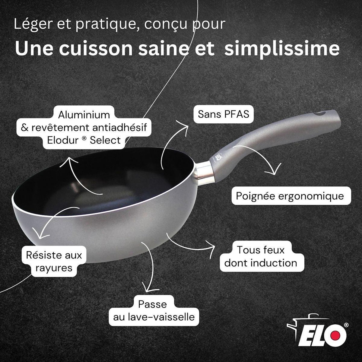 ELO Wok 20 cm antiadhésif sans PFAS Elo Ducato