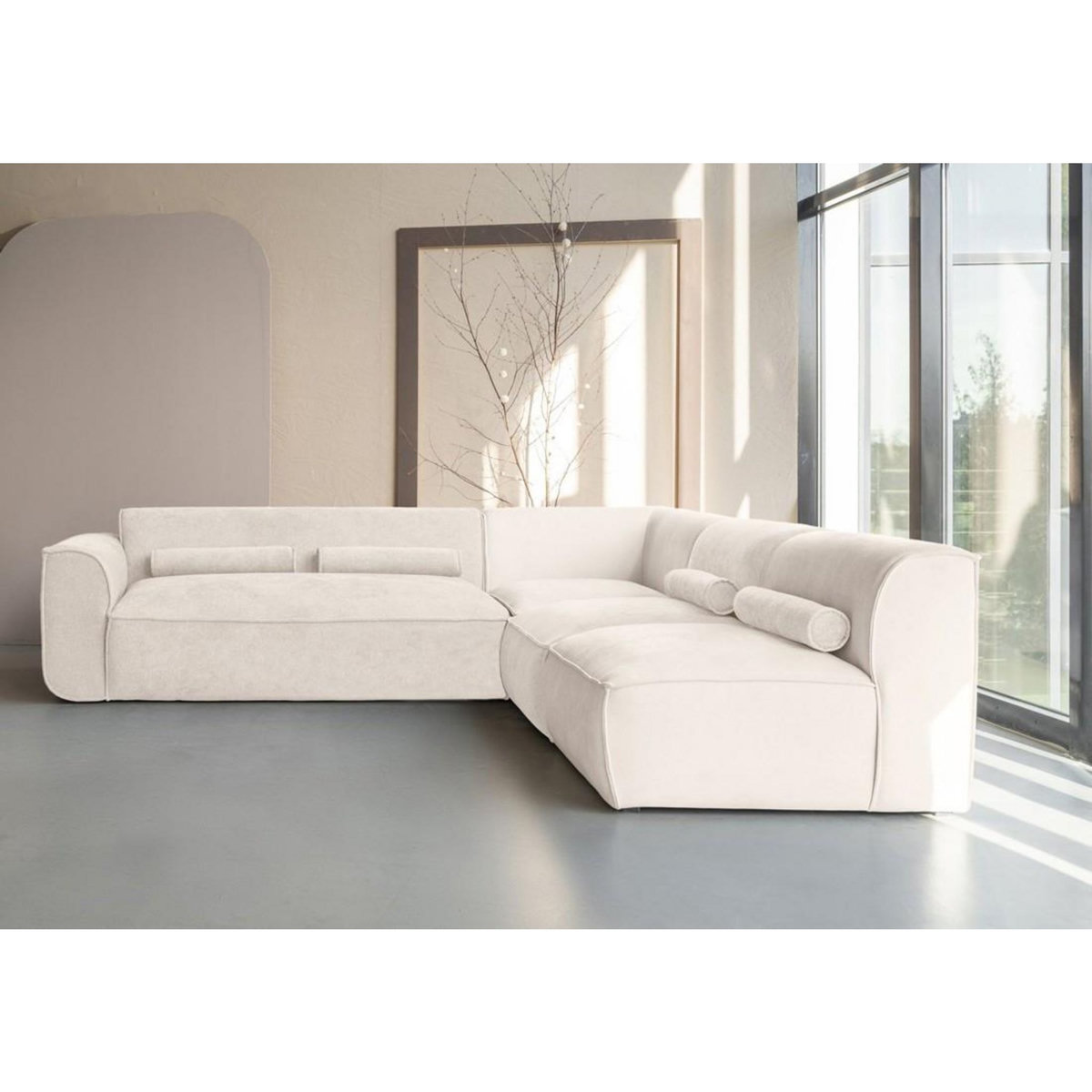 BEST MOBILIER Felix - canapé modulable d'angle droit 5 places en tissu texturé