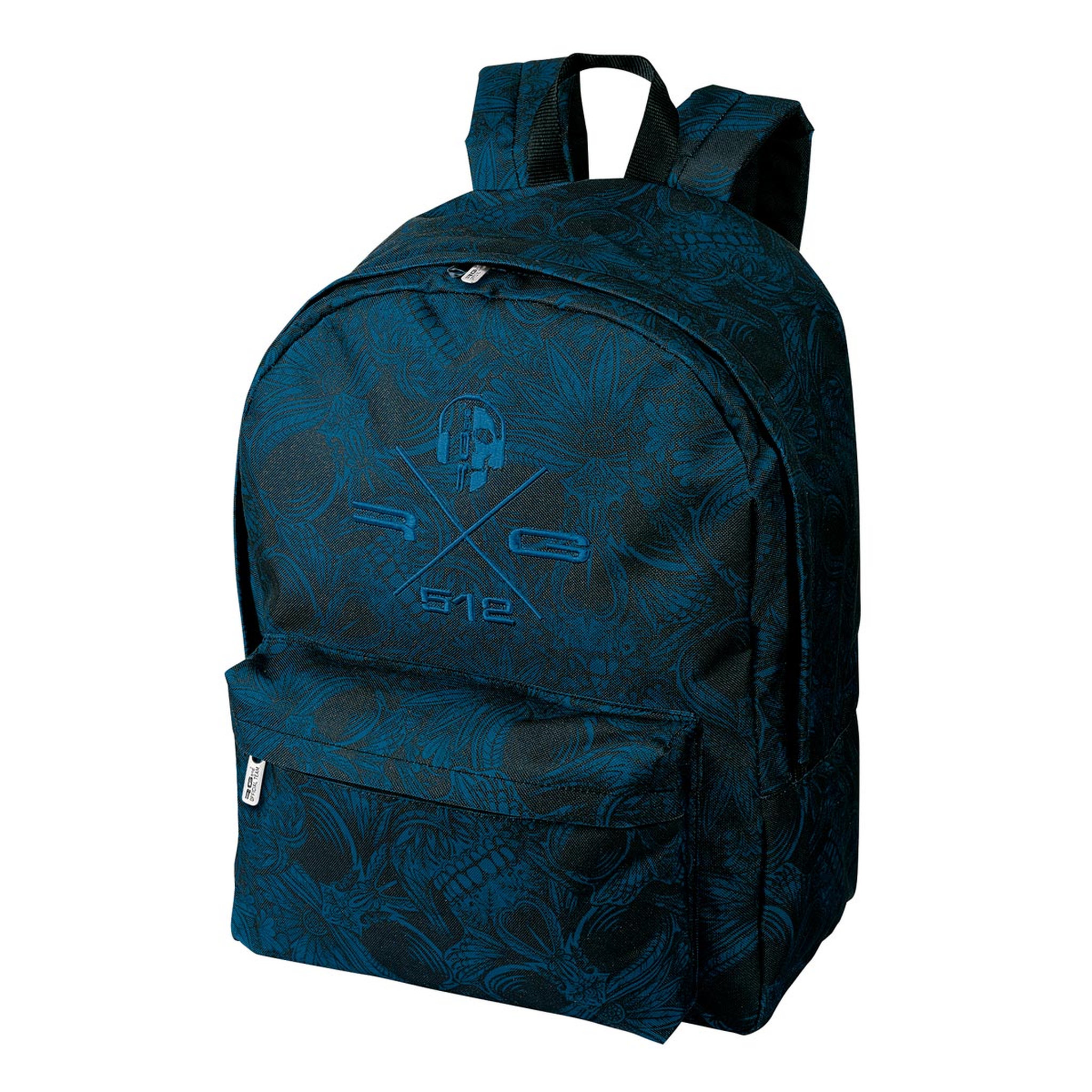  Sac à dos 1 compartiment + poche avant garçon RG512 bleu et noir motif têtes de mort