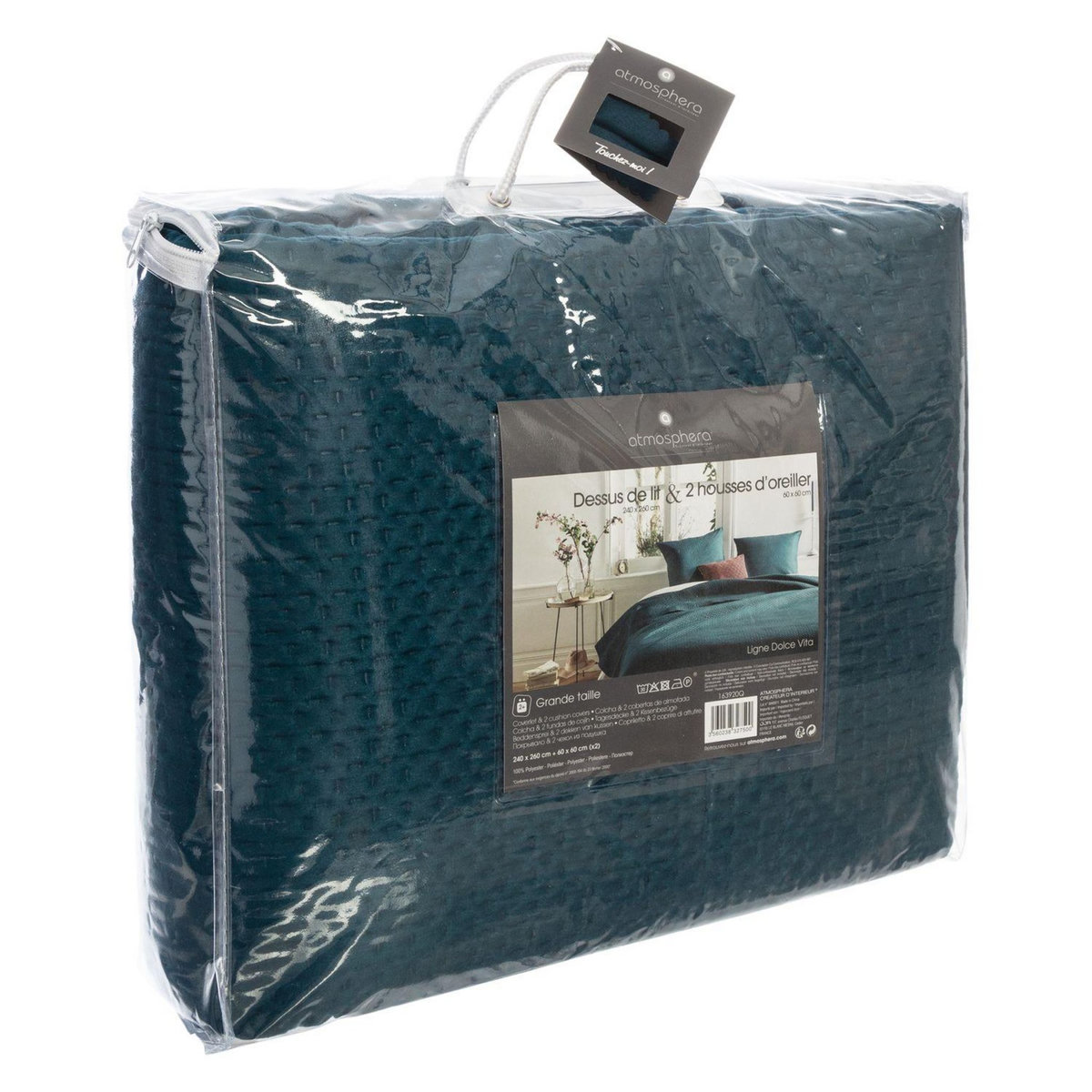 ATMOSPHERA Dessus de lit avec 2 taies d'oreillers tressés en polyester