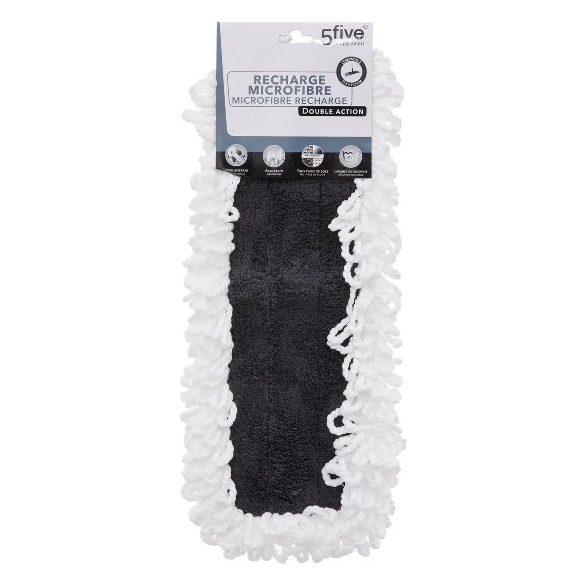 Voir la diapositive 2 : FIVE Serpillière microfibre 2 en 1  chenille  48cm blanc