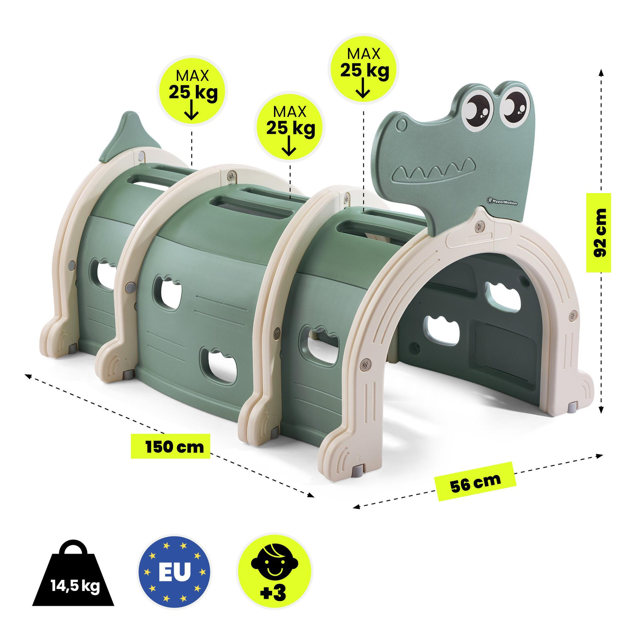 Voir la diapositive 3 : HYPERMOTION Tunnel de Jeu Crocodile HyperMotion Cheerful Crocodile Modulable, Sauge et Beige, dès 3 Ans