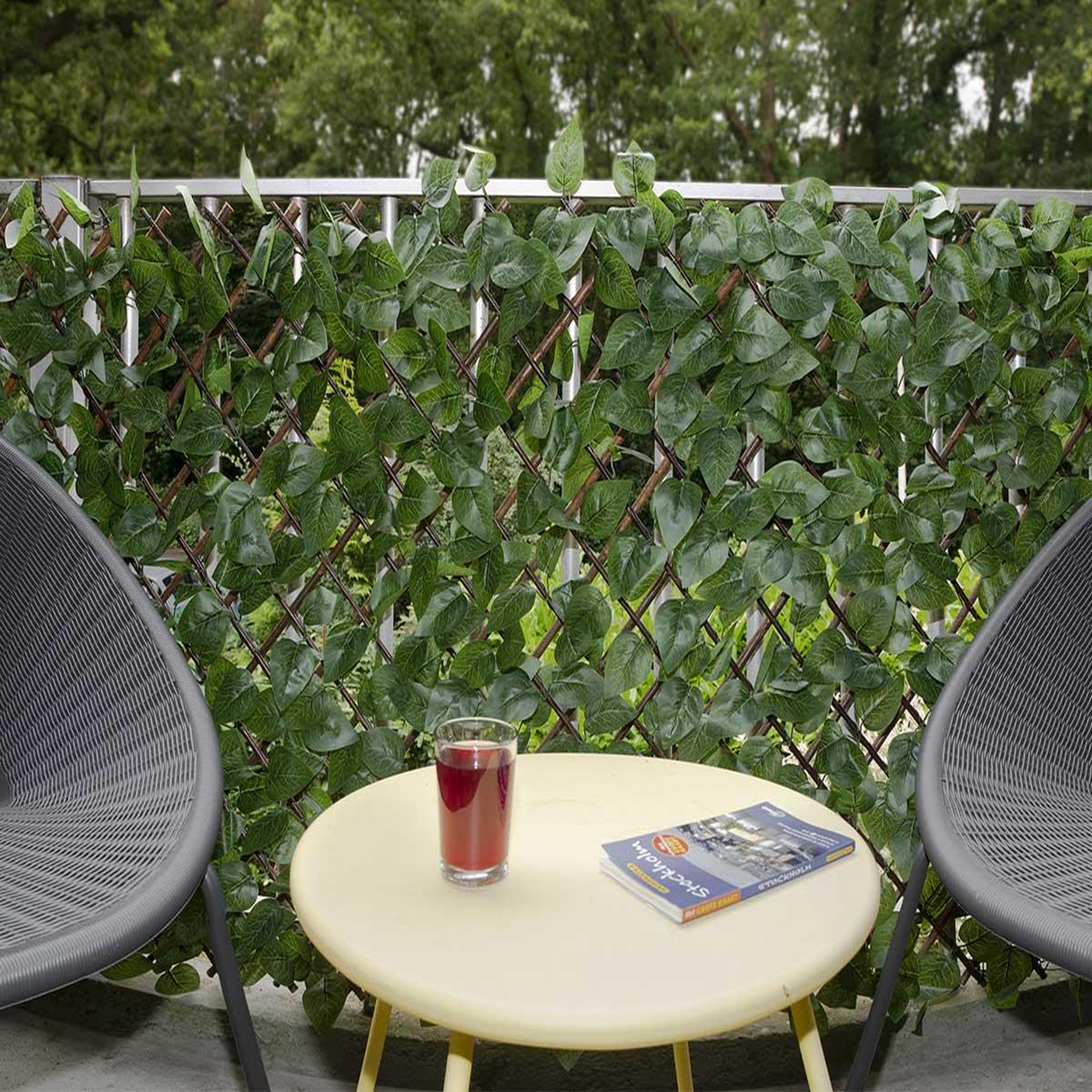 Voir la diapositive 3 : NATURE Treillis extensible en osier avec feuillage pe laurier palme 180 x 90 cm - nature