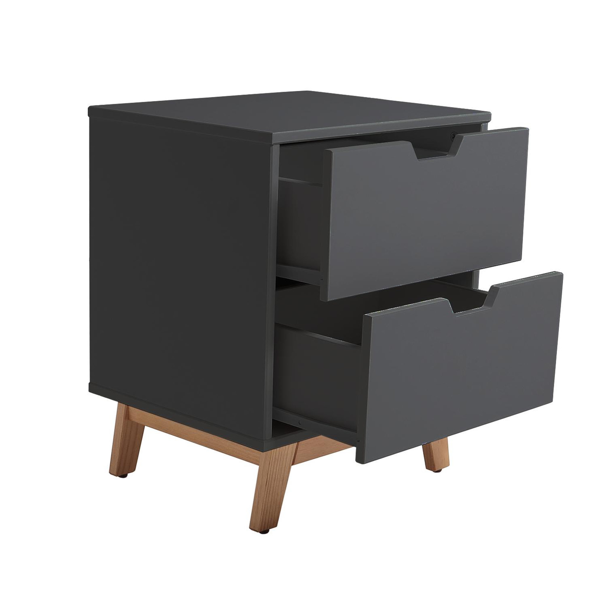 Voir la diapositive 2 : VS VENTA-STOCK Table de Chevet Miranda 2 tiroirs Gris, MDF laqué en couler Gris Anthracite
