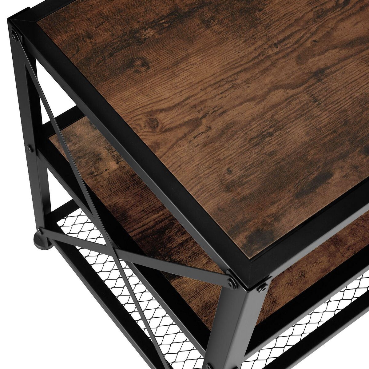 tectake Meuble TV Style industriel Bois foncé industriel, rustique