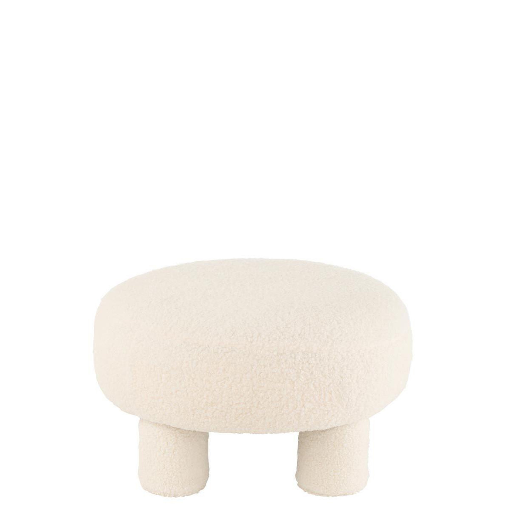 Voir la diapositive 2 : J-LINE Pouf rond bouclette  teddy  52cm blanc