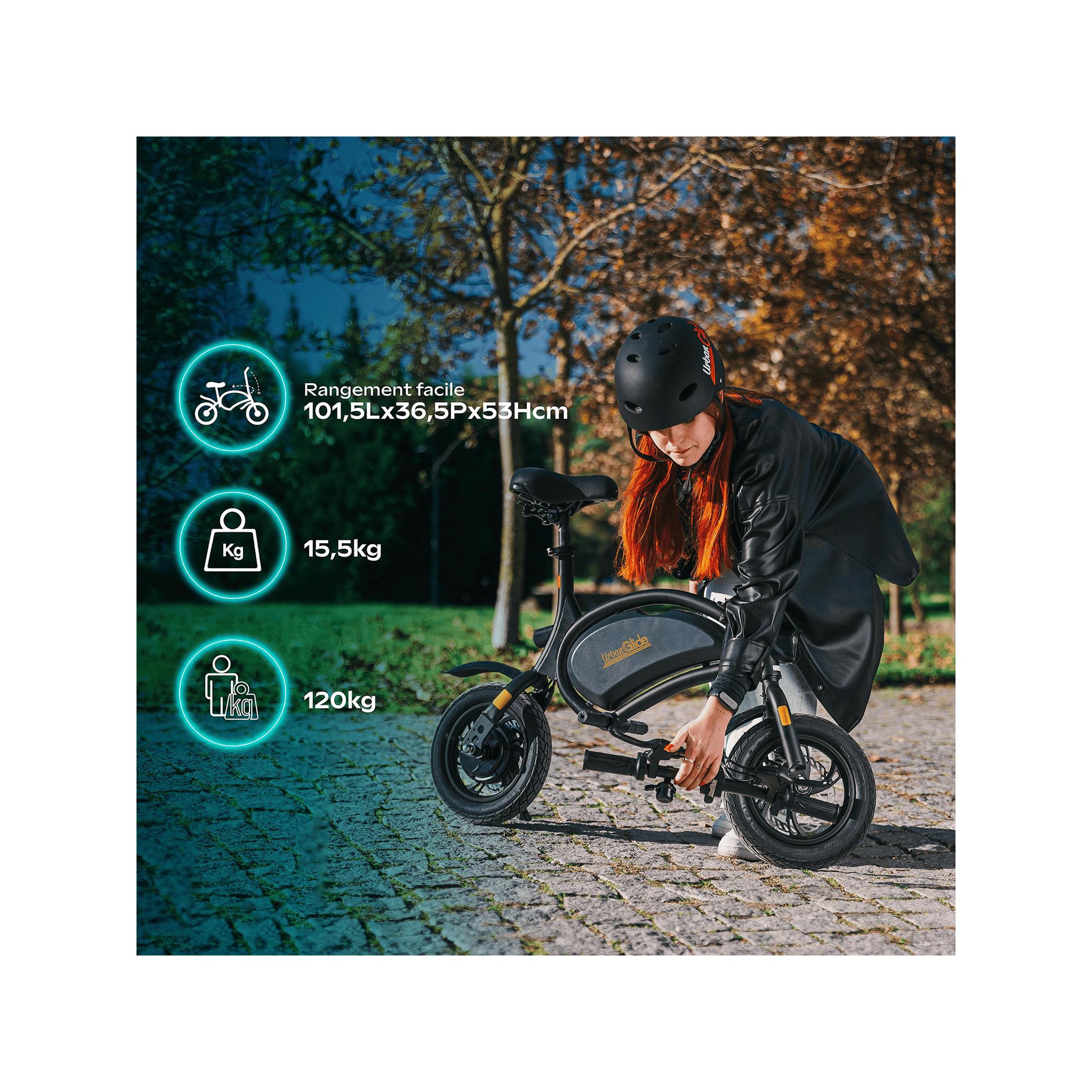 Voir la diapositive 5 : URBANGLIDE Draisienne électrique adulte e-bike 120 - autonomie jusqu'a 18 km - pneu 12  gonflable - batterie 42v - poids 15kg