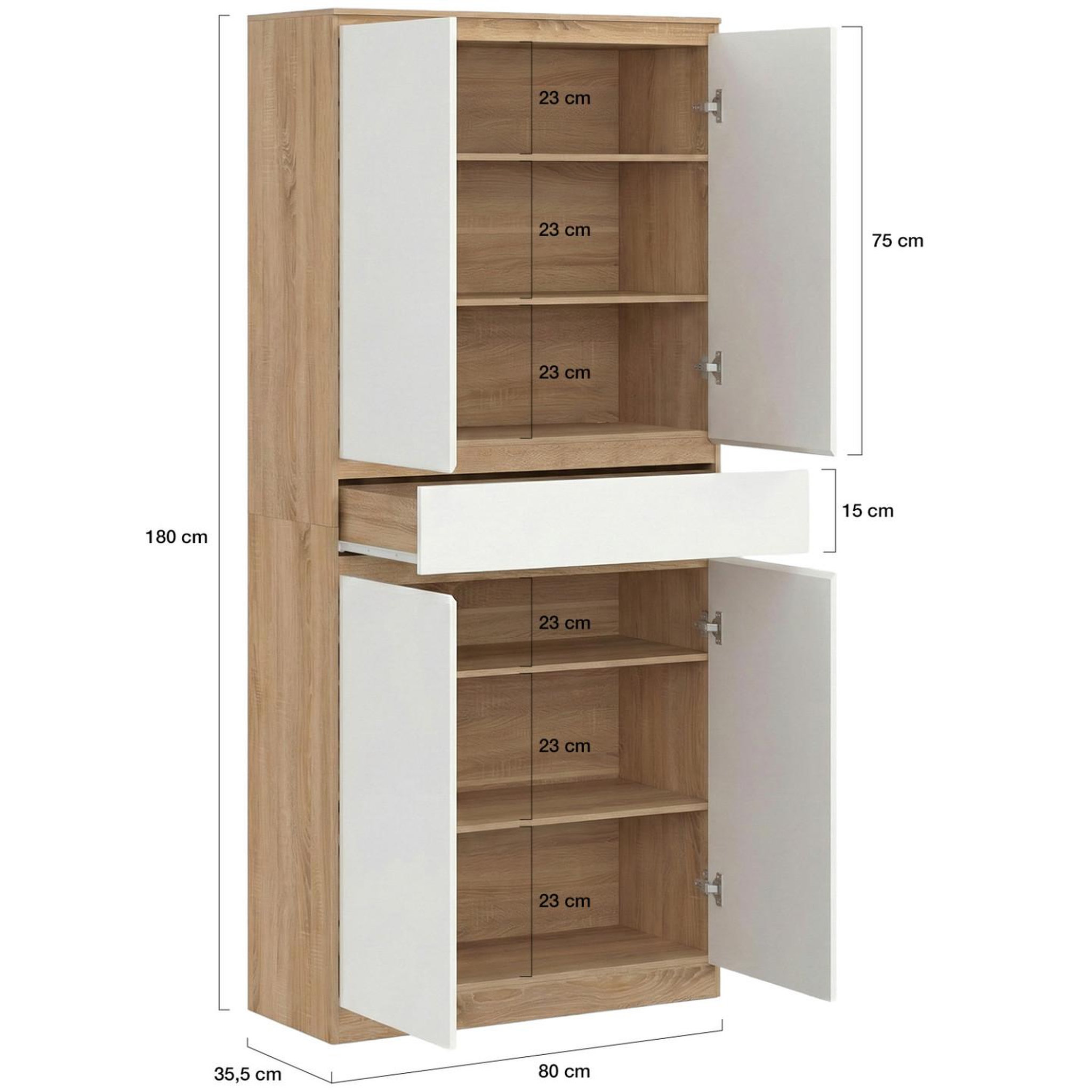 Voir la diapositive 5 : ID MARKET Armoire à chaussures 24 paires tomi 4 portes 1 tiroir façon hêtre et blanc