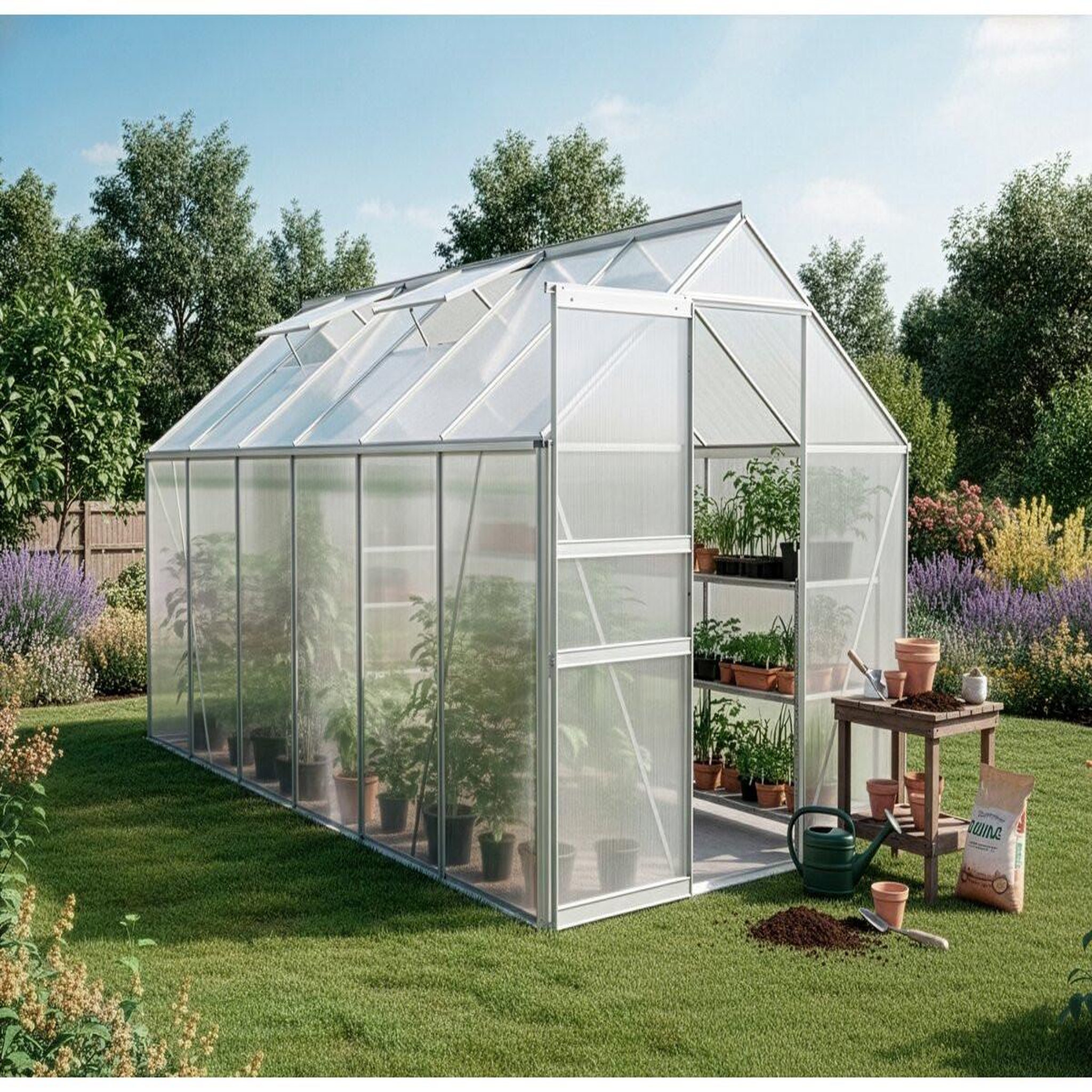 Voir la diapositive 2 : Habitat et Jardin Embase en acier galvanisé pour serre jardin  basilic  - 7,03 m² - gris