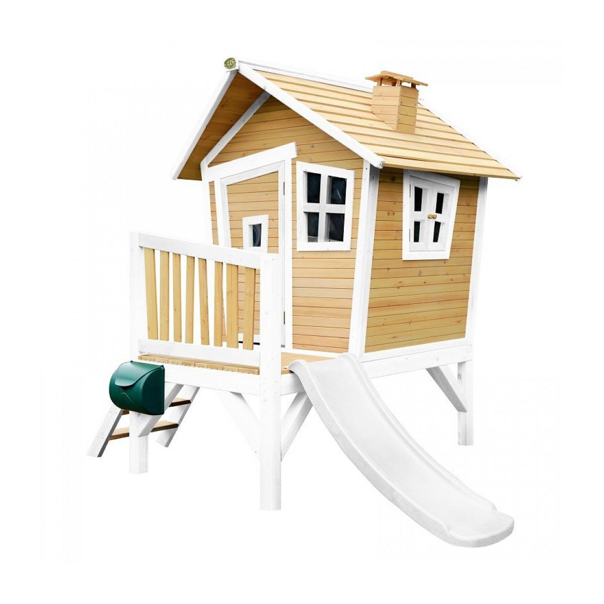 Axi House Axi cabane enfant robin brun blanc avec toboggan blanc