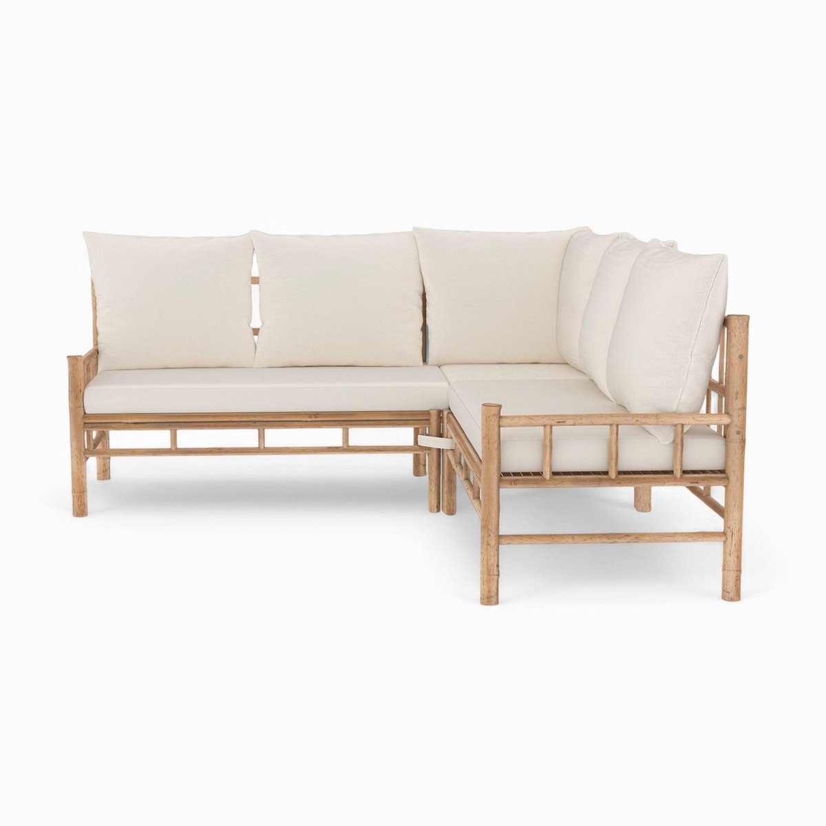 Rendez vous déco Salon de jardin 5 personnes blanc en bambou, table basse carrée-Vadella