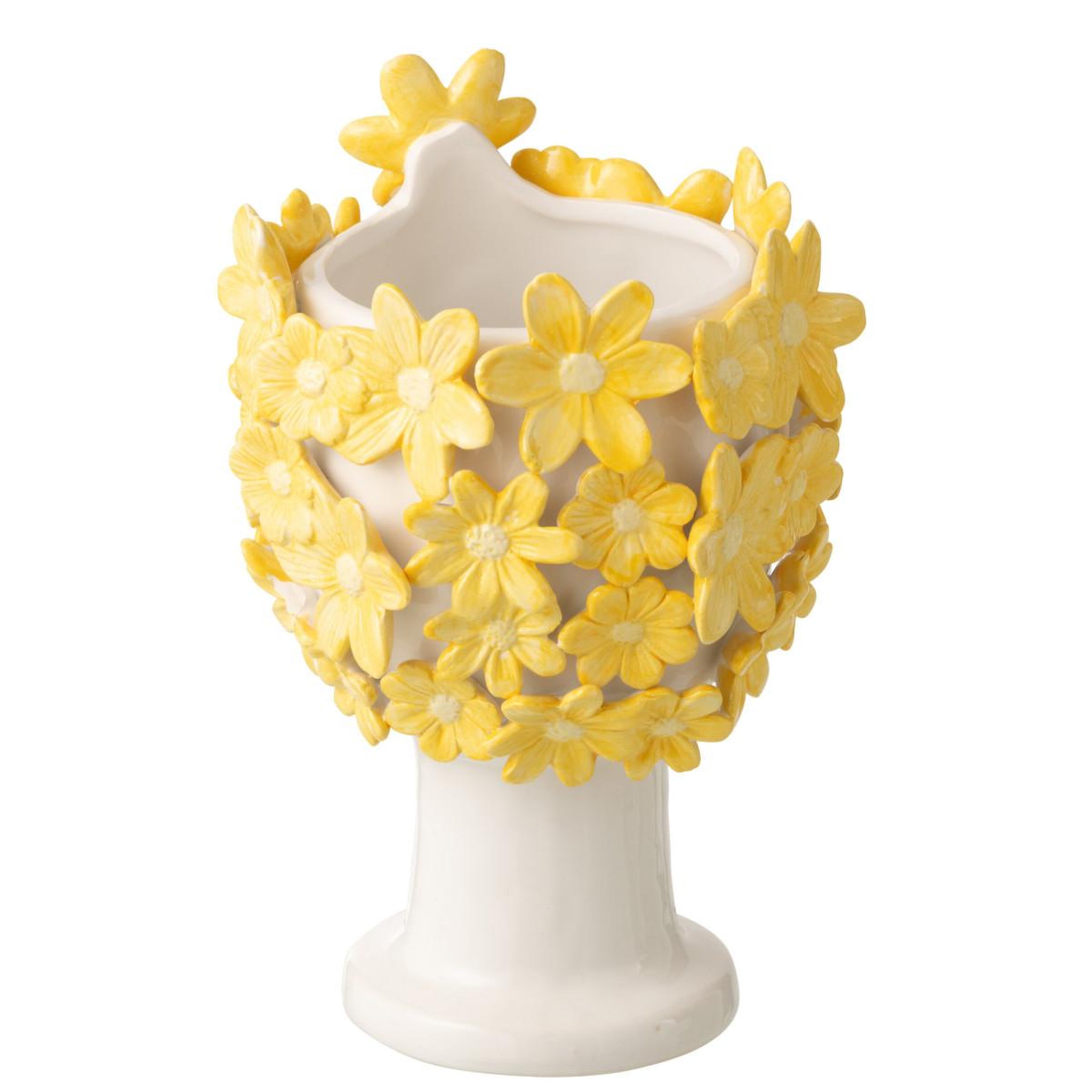 Voir la diapositive 3 : J-LINE Cache-pot visage fleuri  dame  24cm blanc & jaune