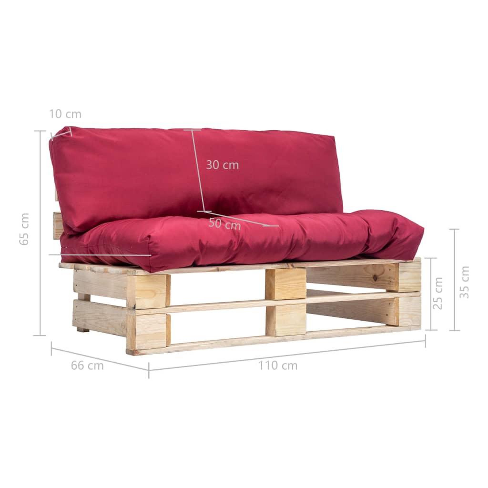 Voir la diapositive 5 : VIDAXL Canape de jardin palette avec coussins rouge Pinede