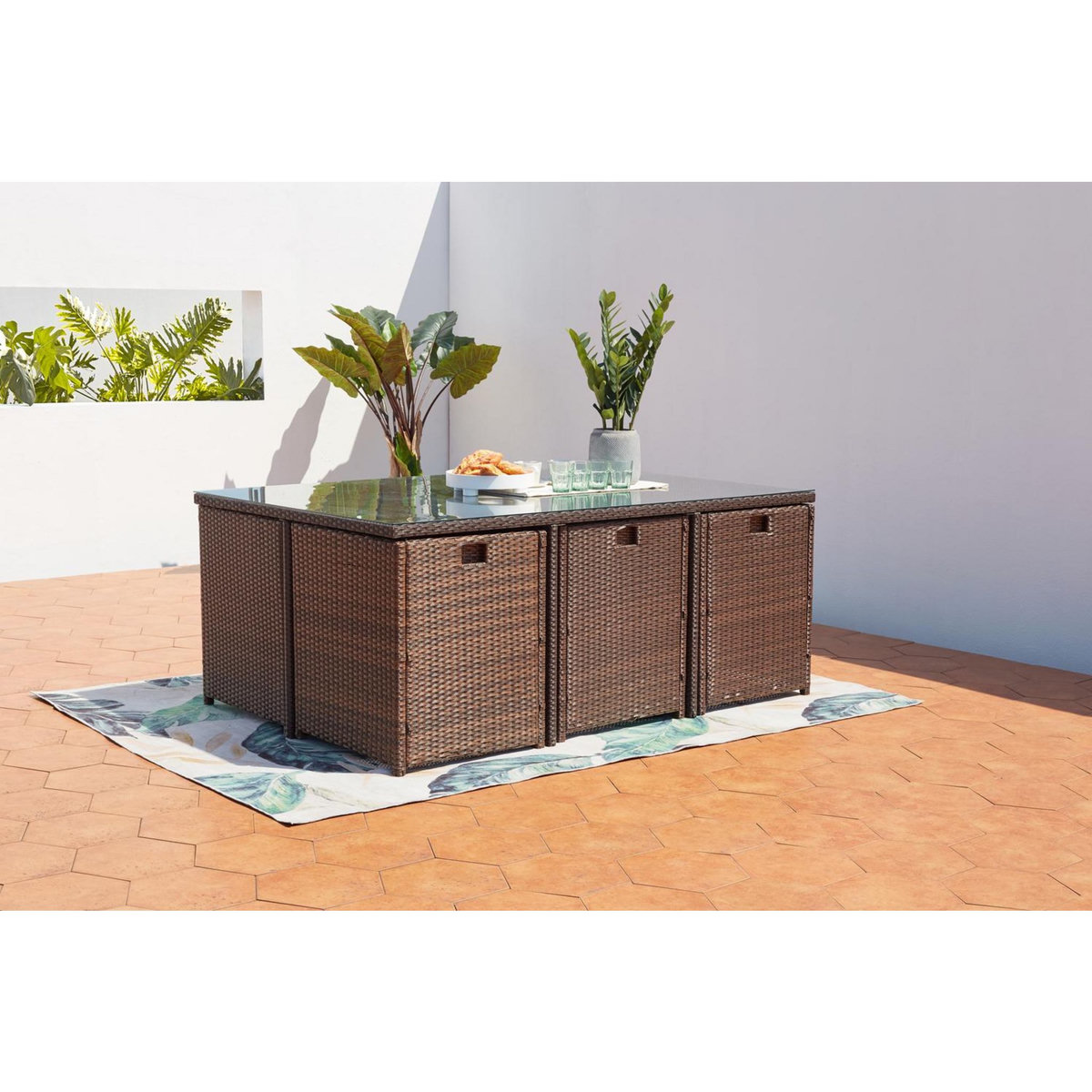 CONCEPT USINE Table et chaises 6 places encastrables résine marron-blanc MIAMI