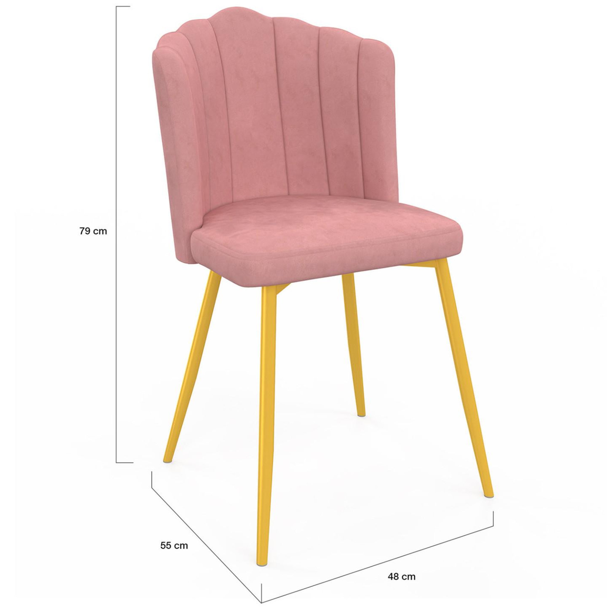 Voir la diapositive 5 : ID MARKET Lot de 2 chaises coquillage adella rose en velours pieds dorés