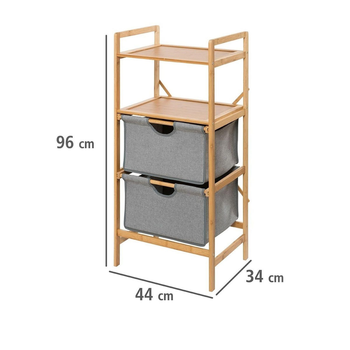 Wenko Etagère de salle de bain en bambou 2 Tiroirs - H. 96 cm - Gris