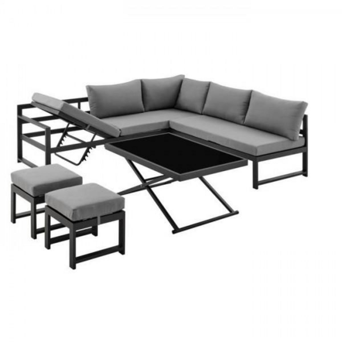 MARKET24 Salon de jardin avec structure en aluminium avec coussins - 7 personnes - Hipu - Gris
