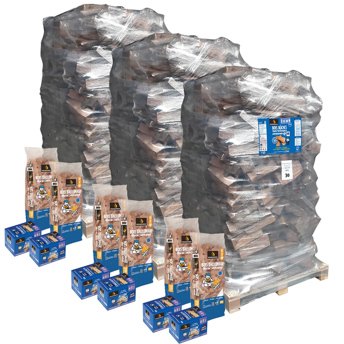 WOODSTOCK Bois de chauffage haute performance, lot de 3 ballots de 2 000 dm3 - bûches de 30cm + allumage offerts